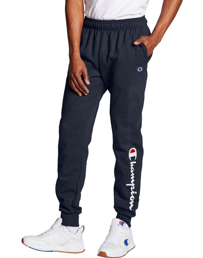 Champion Powerblend Fleece Script Logo - Miesten Laivastonsininen Collegehousut - Suomi 1839274-ZS